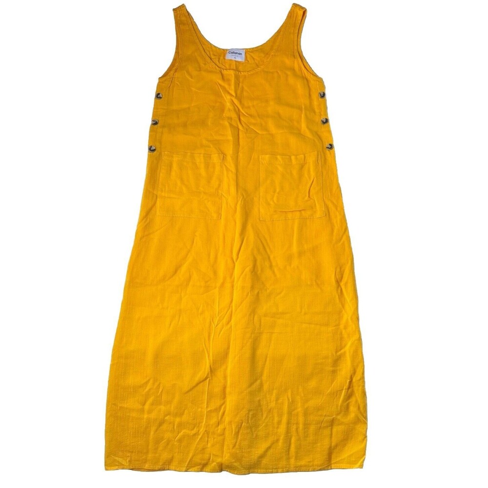 Callahan Pippa Dress Womens XS Canary Yellow Pockets Retro Midi Dress